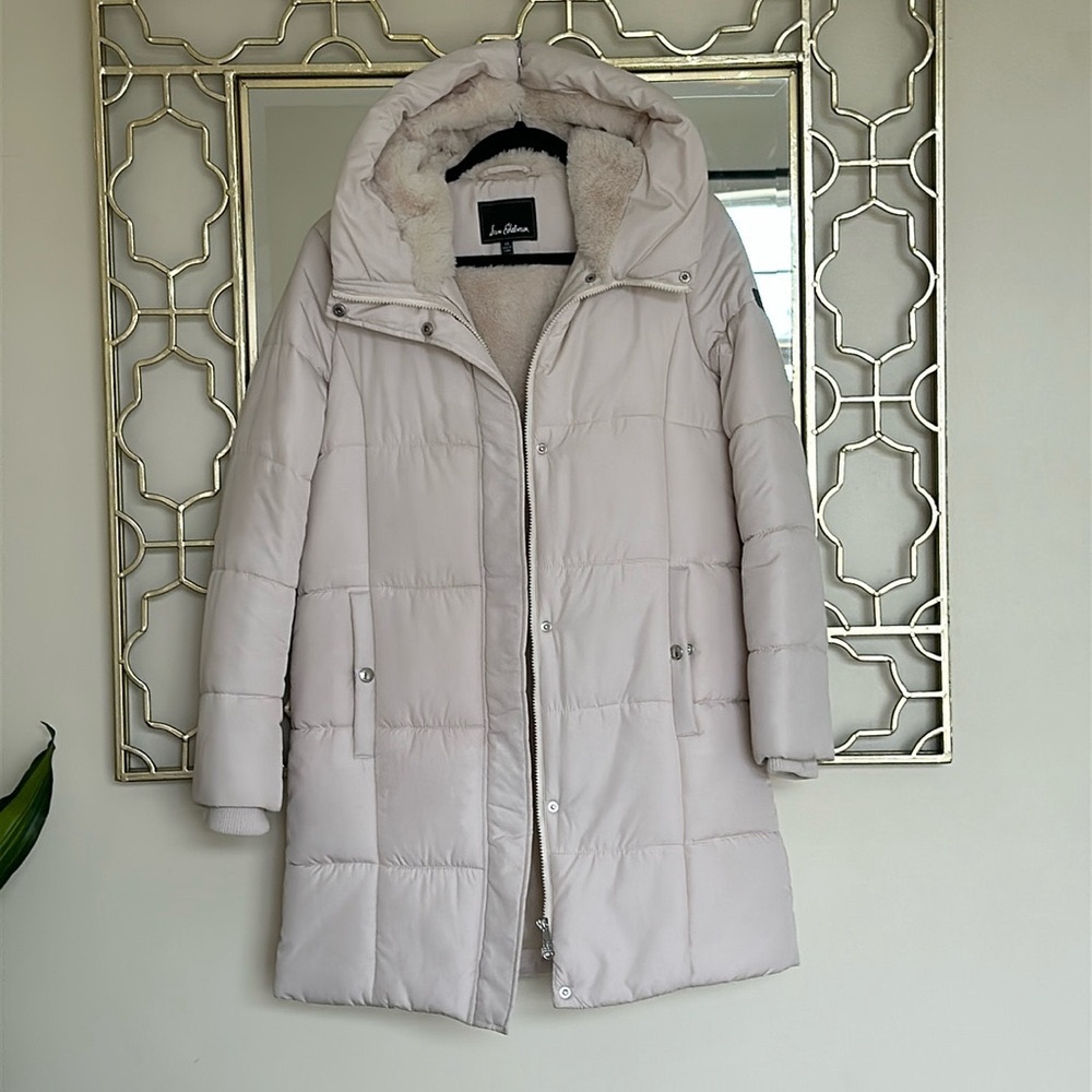 Cream Puffer Parka Coat Knee Length